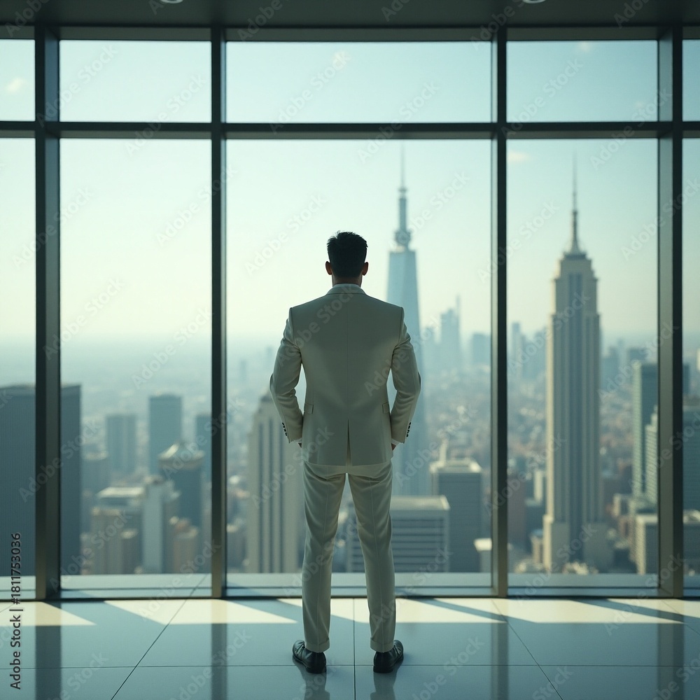 Fototapeta premium Gazing out at the New York skyline from office Generative AI