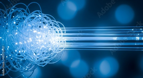 Wallpaper Mural Abstract blue light trails and glowing particles representing data flow and technology. Torontodigital.ca