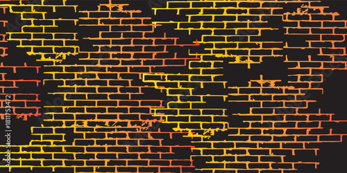 Distressed Brick Wall with Yellow and Orange Gradient Vector Texture.