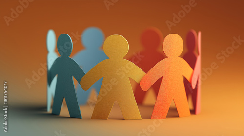 Paper cutout figures depicting multicultural workplace teamwork collaboration and corporate unity
