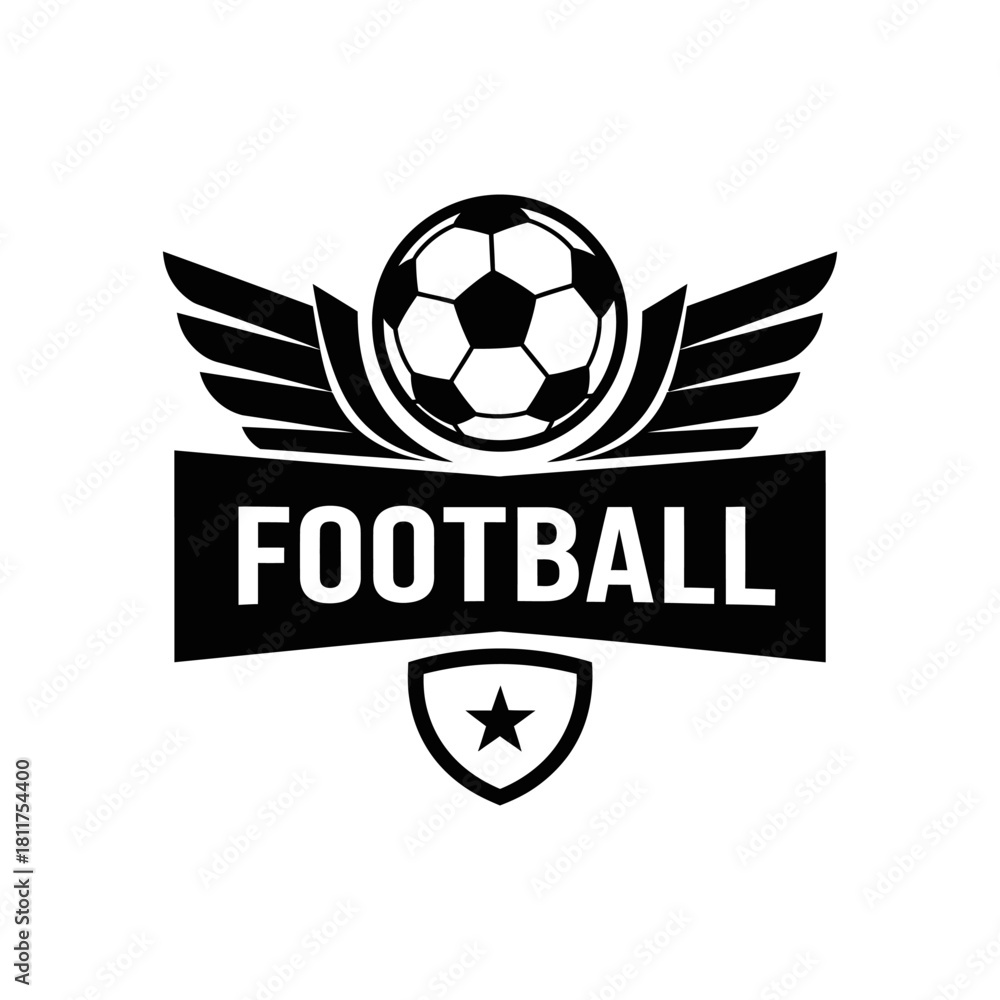 Obraz premium Classic football emblem with soccer ball wings and star shield for sport enthusiasts