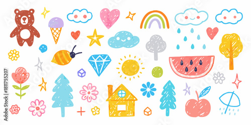 Whimsical hand drawn elements for children s designs