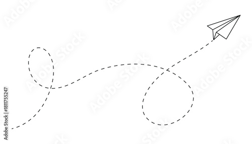 Simgle paper plane with dotted line. paper airplane routes. one paper airplane doodle. travel path. travel sign. vector illustration