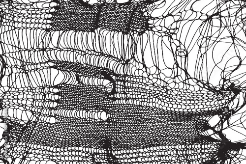 Intricate Black and White Ripped Mesh or Distressed Fiber Texture