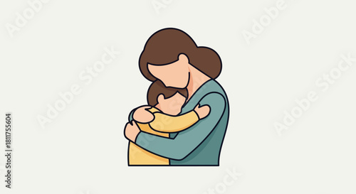 Illustration of a mother embracing her child with love and comfort.