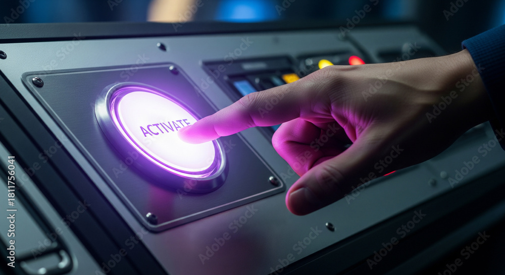 Fototapeta premium Finger pushing an illuminated 