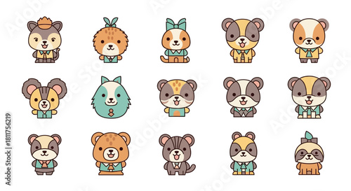Collection of cute cartoon animal characters with various designs and colors.