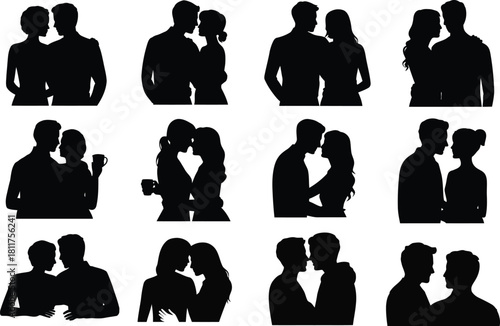Romantic Couple Silhouette Poses – Love, Hug, Kiss, Relationship Moments Set