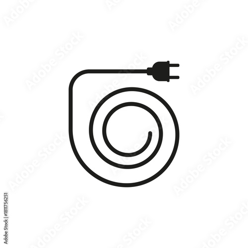 Electrical power plug with a long round wire. Vector illustration.