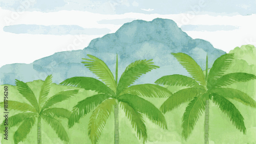 Hilly Hues Green Mountains isolated watercolor vector illustration svg