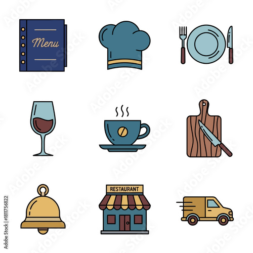 Collection of restaurant and food service icons