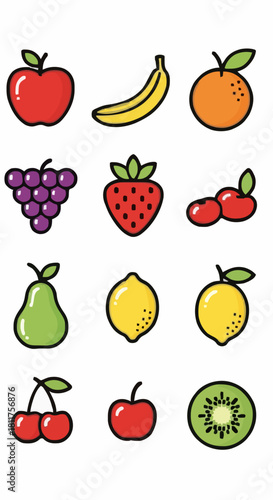 Colorful fruit pattern with grapes strawberries cherries lemons and pears