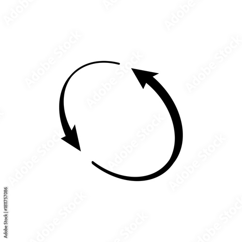 Arrow around a circle. Semicircular arrows rotate in a circle. Semi circle arrows follow each other.