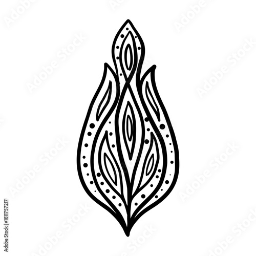 Decorative linear flame shaped buta in black outline