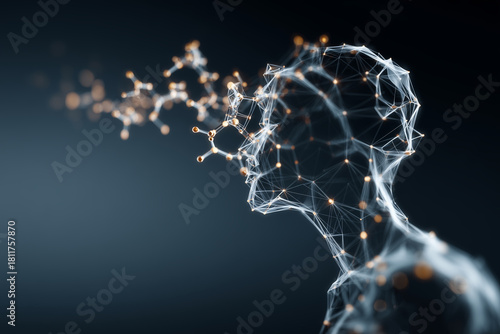Molecular structure of dopamine represented through artistic human silhouette