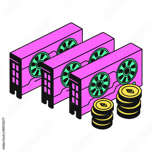 Cryptocurrency Mining Rig with Ethereum Coins and GPUs