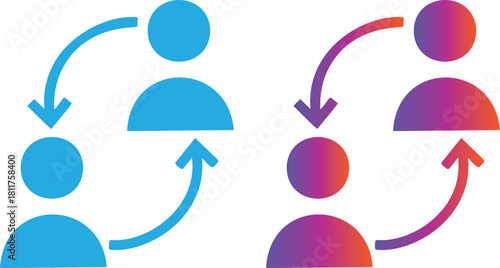 Replace Person Icons. Personnel Exchange Symbols. Reciprocal arrow people icon sign. User staff rotation icon set. Two people exchanging information on Transparent Background. 

