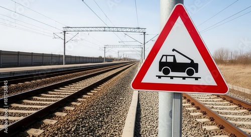 Train Tracks With Railway Crossing Sign Indicates Possible Maintenance Operations Ahead