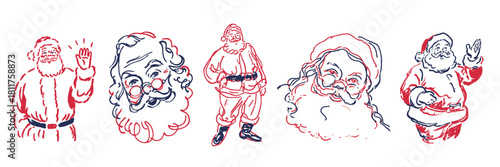 Santa claus doodle set of hand-drawn festive holiday illustrations