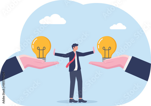 illustration of rejecting suggested business ideas and innovations from a business partner
