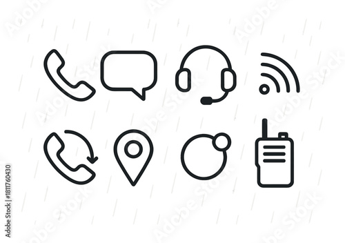 Communication icons: phone, chat, headset, wi-fi, location, walkie-talkie