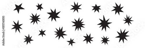 Scattered black starburst shapes form a simple abstract pattern