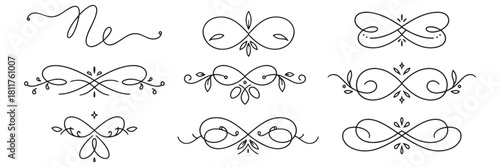 Elegant hand-drawn calligraphic dividers and flourishes set vector