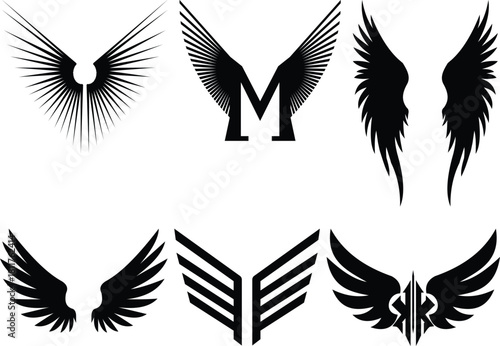 Collection of Black Winged Emblems and Logos wings