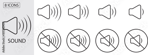 Sound icon. Mute and unmute icon sign. vektor. 8 icon sound mute and unmute.