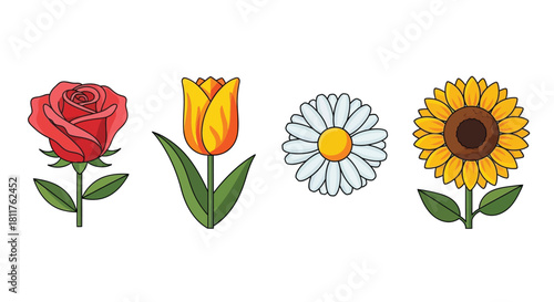 A colorful arrangement of a rose tulip daisy and sunflower