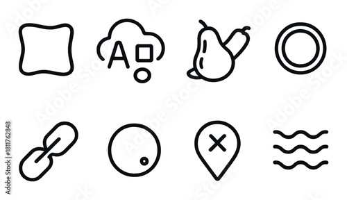 Set of eight minimalist black geometric icons on gradient background