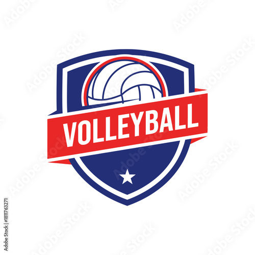 Volleyball team emblem with red banner and star detail sports graphic
