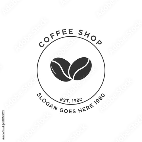 Handmade coffee shop logo design with coffee beans and vintage style