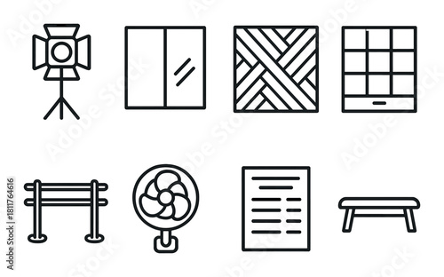 Set of home interior icons on dark background