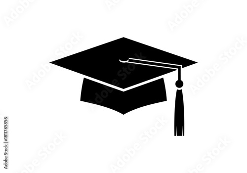 Simple black graduation cap with tassel for academic achievement and education symbol