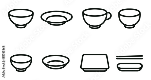 Minimalist asian tableware collection on olive background