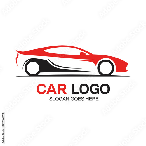 Sleek red sports car automotive brand logo design for businesses and auto enthusiasts