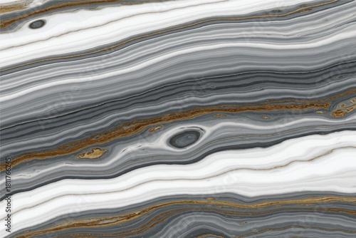 Abstract swirling bands of white gray and earthy tones mimic natural stone patterns and textures
