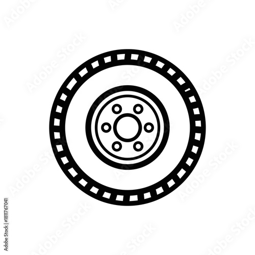 Simple hand drawn tire and wheel outline clip art for automotive and vehicle concepts