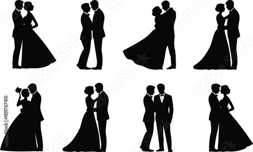Bride and Groom Silhouette Set – Romantic Wedding Poses, Love Scenes and Elegant Couples