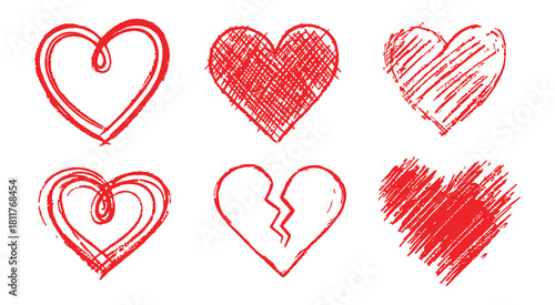 Hand drawn red hearts collection love romance valentine's day creative art design elements