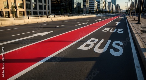 Urban Infrastructure: Dedicated Bus Lanes and City Roadways with Modern Architecture