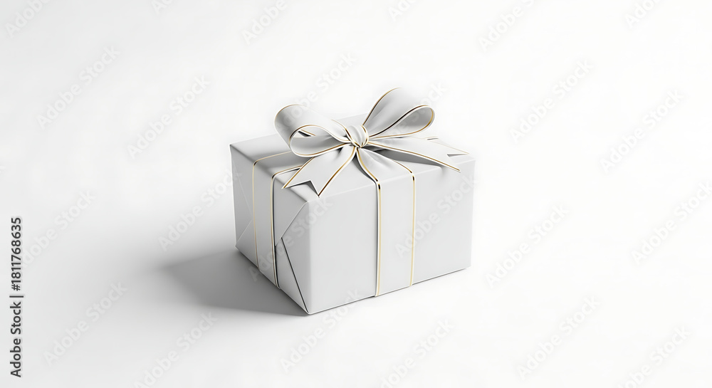 Obraz premium Minimalist Christmas Gift Box Mockup On White Background - Clean Holiday Packaging Scene