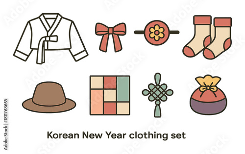 Traditional korean new year symbols: clothing, accessories, and decorations