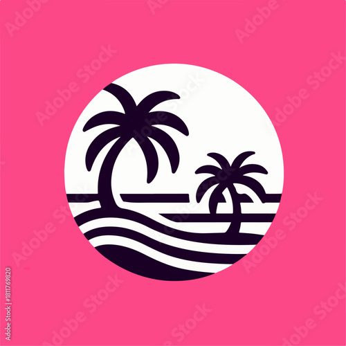 oasis with palm trees icon