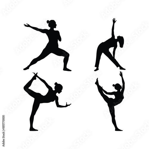 Woman yoga stretching pose silhouette on white