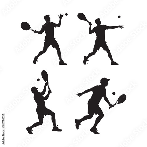 Tennis player hitting ball silhouette on white