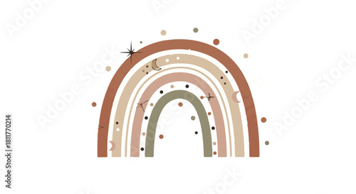 Bohemian style rainbow illustration with earthy neutral colors and decorative elements isolated on Transparent Background