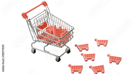 Miniature Shopping Carts with Pink Toy Carts Overflowing trolley