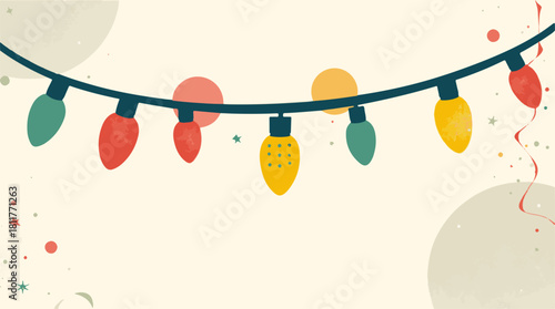 Vector template Christmas light element with flat design, featuring a stylized and modern aesthetic, incorporating bold lines, minimalist shapes, and vibrant Colours 